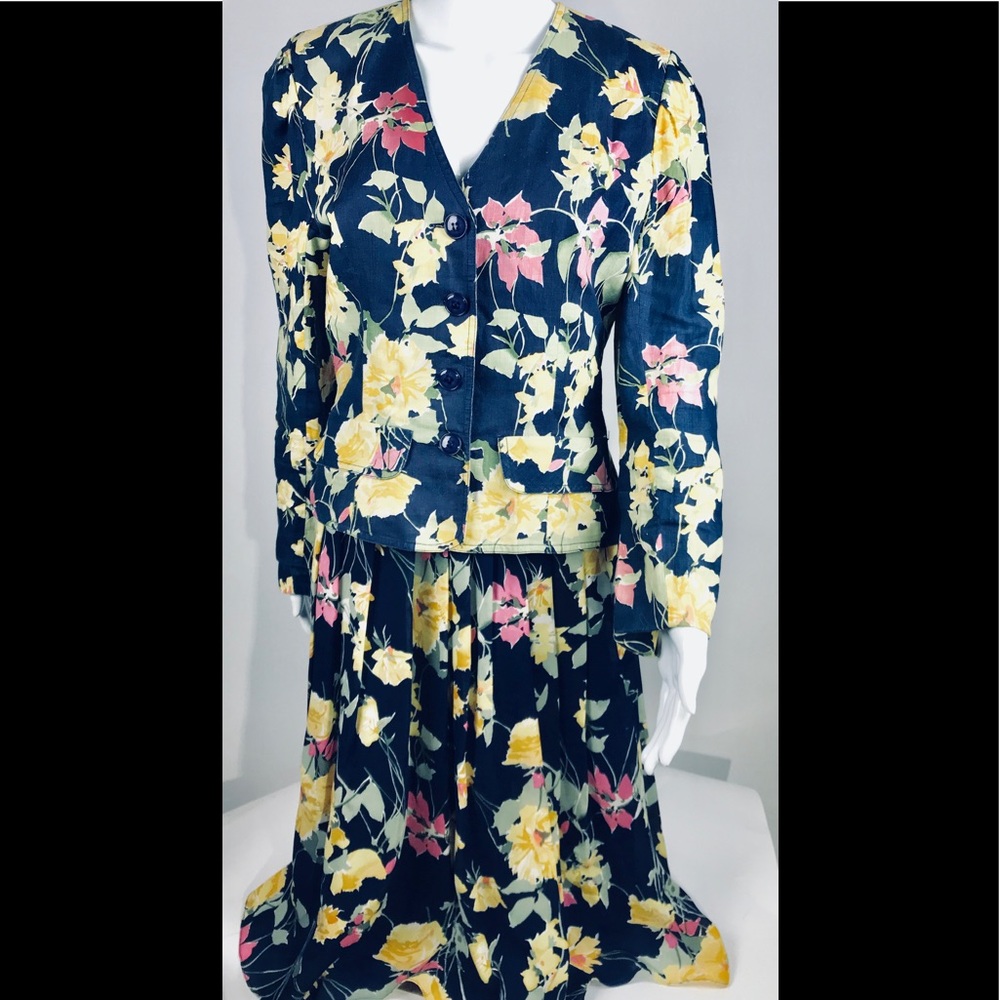 Vtg M London by Jeannene Booher Linen Silk Suit 6